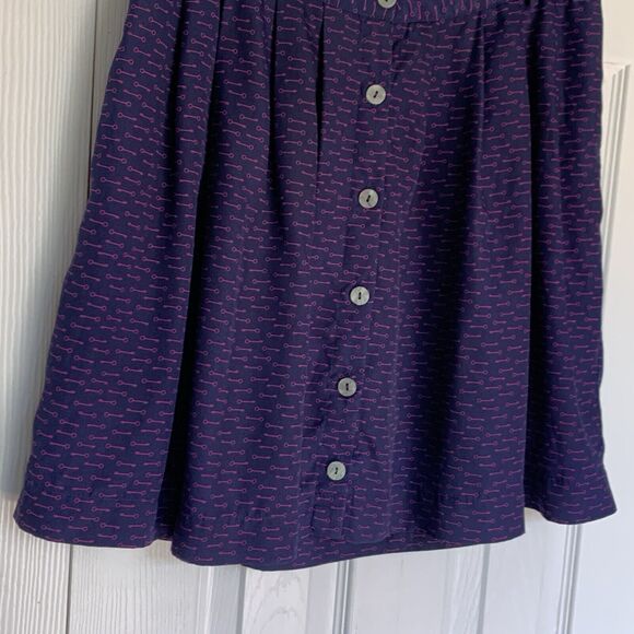 Xhilaration Skirt Large Blue With Purple Skeleton Keys button front belt loops - Picture 7 of 14